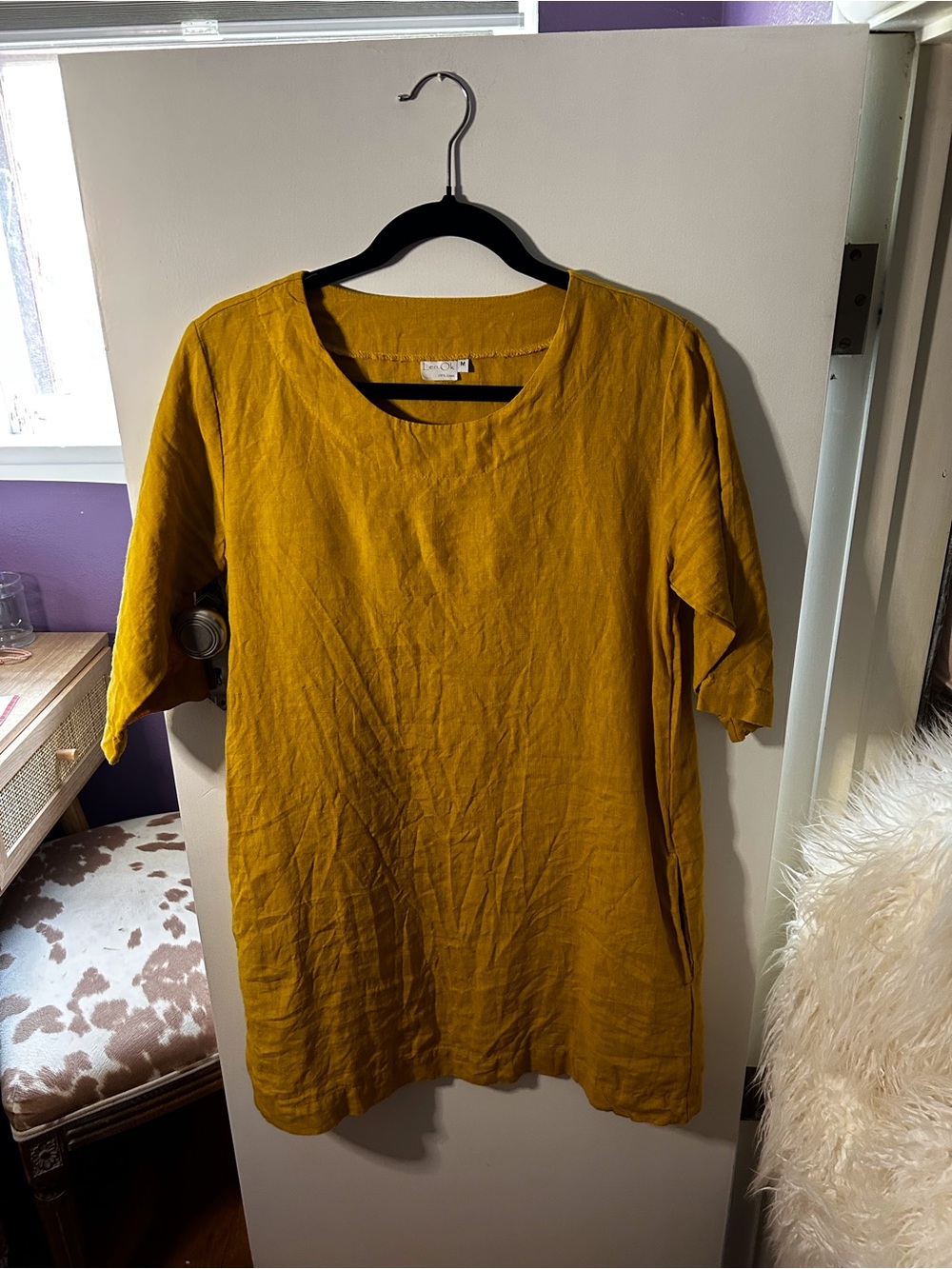 Mustard Yellow Women's Linen Tunic Top
